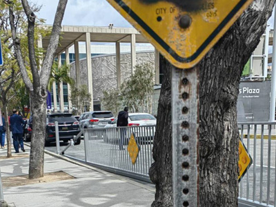 square sign post on street